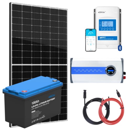 ELEKTROWNIA SŁONECZNA 435WP Z AKUMULATOREM - ZASILANIE 230V MOC 350W + MPPT