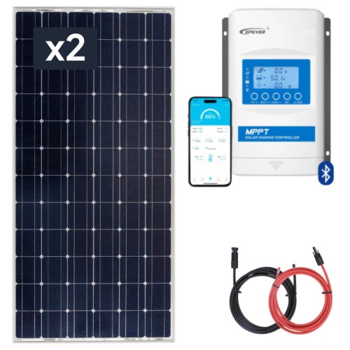 Zestaw do kampera panel sztywny 2x 150W, regulator ładowania 20A