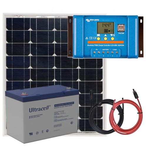 Panel słoneczny 55W i akumulator żelowy 75Ah z regulatorem LCD