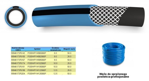 POLIX WĄŻ SPRĘŻ.POWIETRZA NIEB.10mm* 50m 4-WARSTWOWY